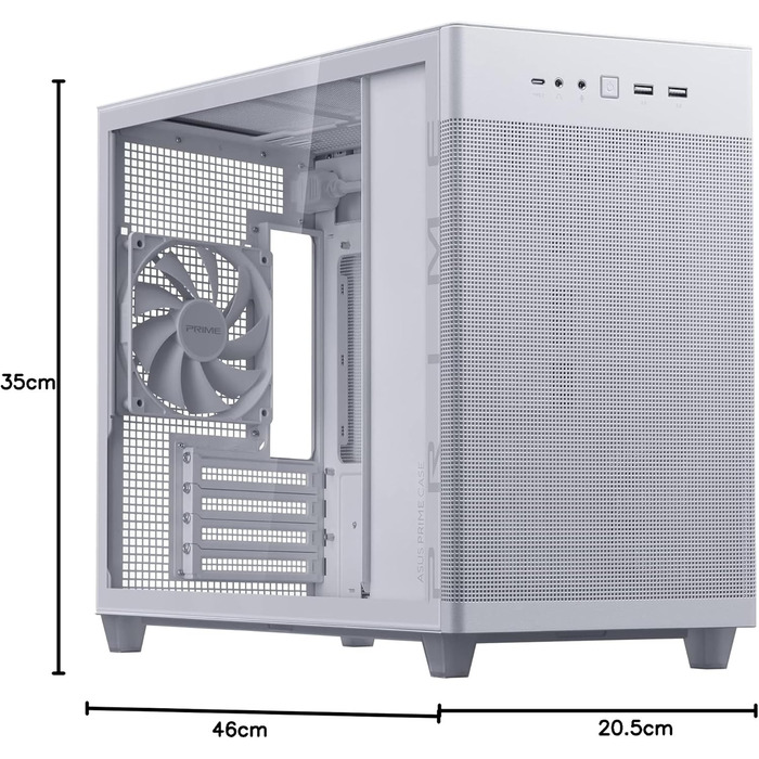 Корпус ПК ASUS PRIME AP201 TG mATX з ARGB підсвічуванням та скляною панеллю, підтримка GPU до 420 мм