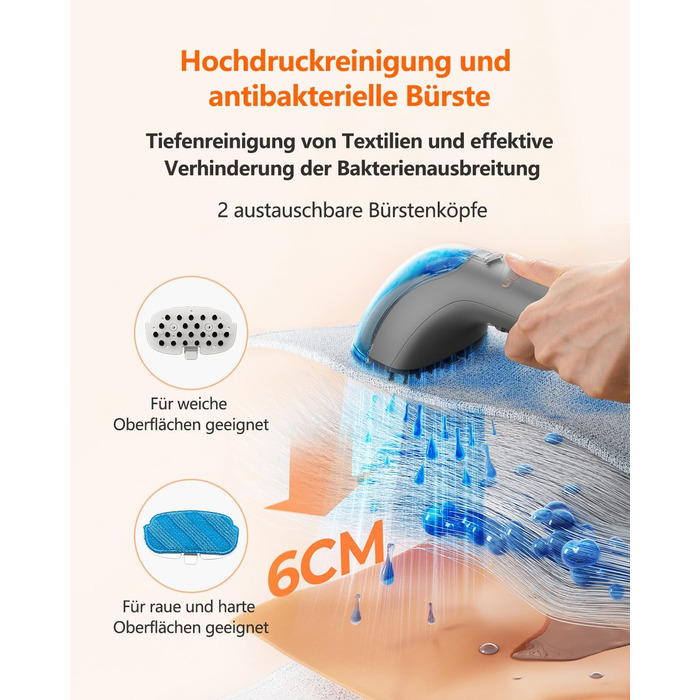 UWANT Теперішній пилосос для килимів, для диванів, килимів, м'яких меблів, мокрий/сухий пилосос з сильною потужністю всмоктування 12000Pa, 70dB (B200-сірий-з щіткою для прасування)