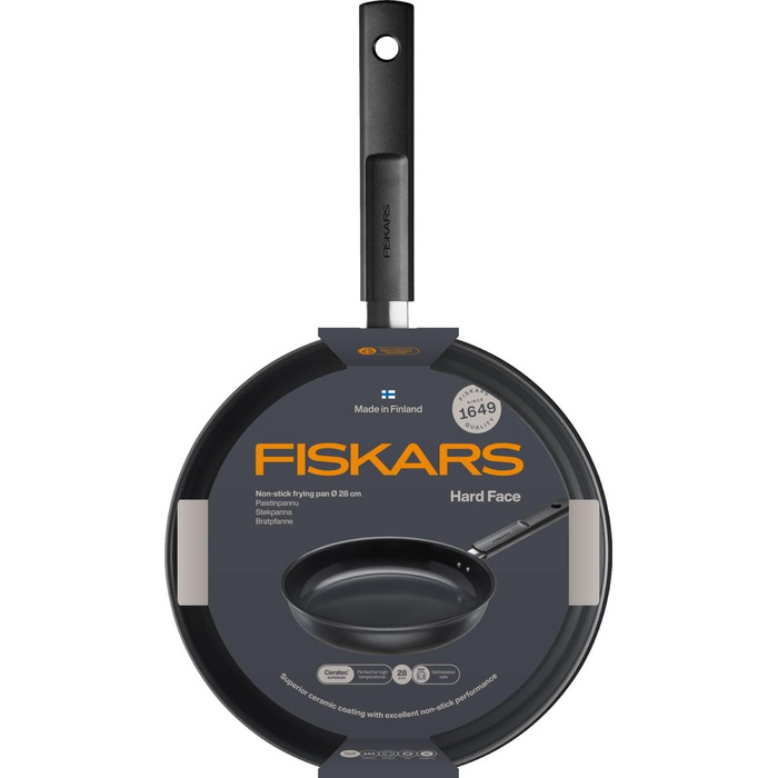 Сковорідки Fiskars Hard Face 24 і 28 см, антипригарне покриття, для всіх плит, набір 2 шт, алюміній/пластик, чорні