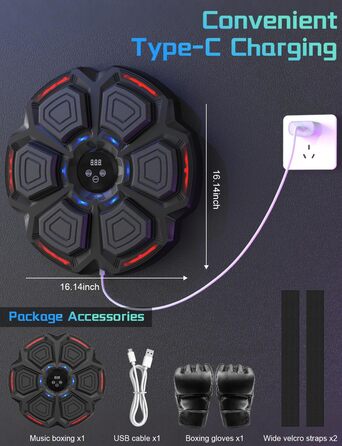 AONESY Music Boxing Machine - Bluetooth Punching Bag with LED Lights, 9 Speed Modes & Counter for Adults & Kids