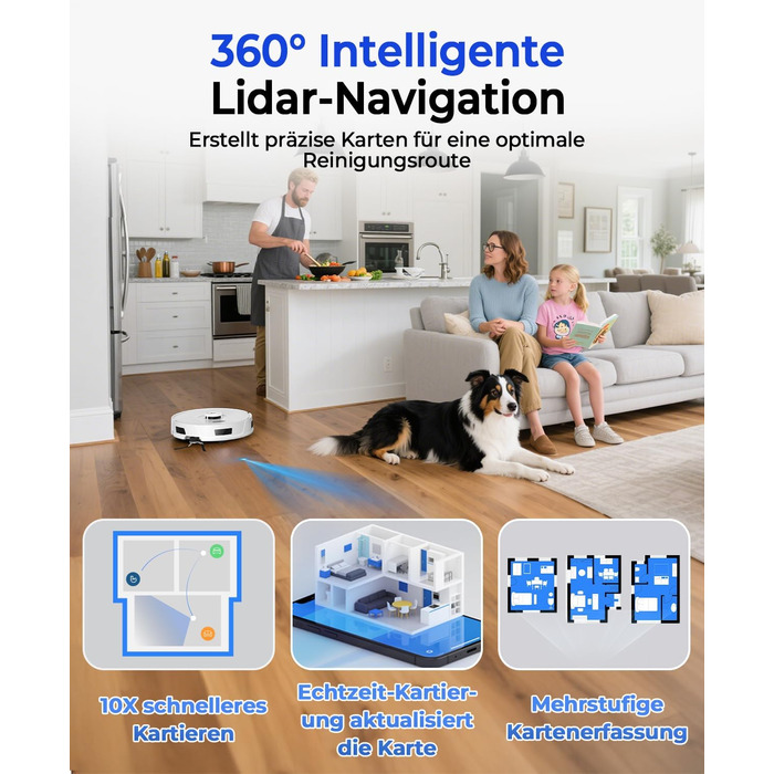 Робот-пилосос Redkey R11 з функцією миття, 20000Pa, док-станція 4L, захист від намотування волосся, LiDAR навігація, керування через додаток, для килима та шерсті тварин, білий