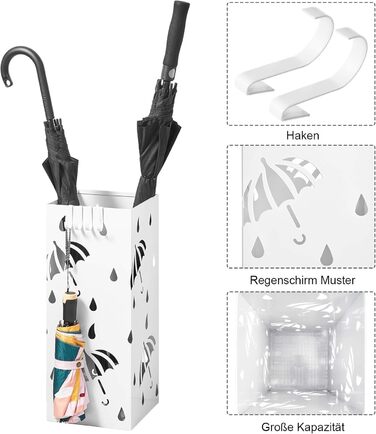 WOLTU Iron Umbrella Stand with Water Tray - 20x20x49cm - 4 Hook Design