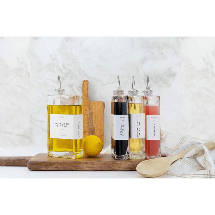 Molimoli Olive Oil Dispenser Bottle for Kitchen, Coffee Syrup Dispenser with Automatic Pourer, Glass Bottle Dispenser for Kitchen, Olive Oil Serving Set, Glass Olive Olive Bottle | 2-Piece Set - Silver