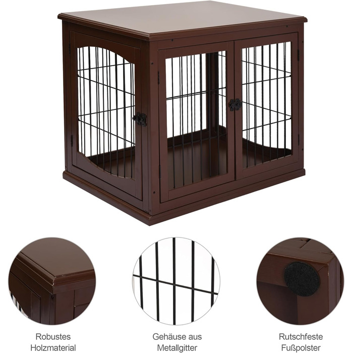 Клітка для собак PawHut: міцна будка з 2 входами, замок, для маленьких собак, коричнева, 58,5 x 81 x 66 см