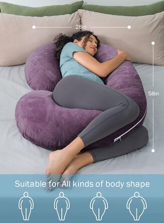 Подушка для вагітних INSEN C-подібної форми, повна підтримка тіла для сну та годування, знімний чохол