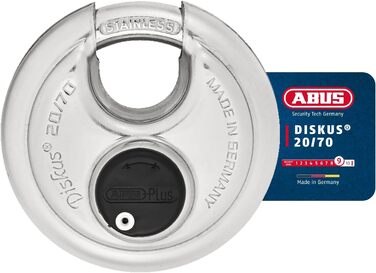 Замок навісний ABUS Diskus 20/70, 70 мм, нержавіючий, для вулиці, антивандальний, рівень безпеки 9, сріблястий