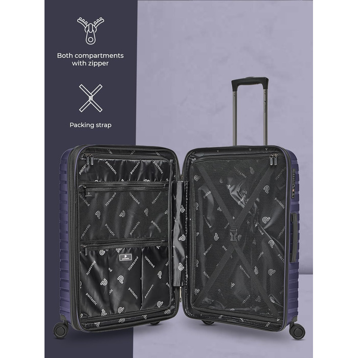 Чохол-валіза на колесах середнього розміру 66 см, розширюється до 75 літрів | З міцного поліпропілену, 4 колеса, TSA-замок | Колекція 04 (фіолетовий металік)