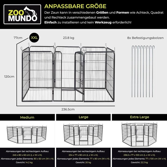 Клітка для цуценят Zoomundo 100см, XL, 8-кутна, чорна (XXL)