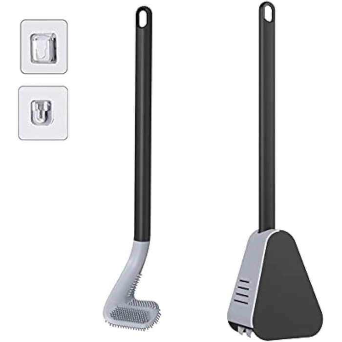 Набір для чищення унітазу Ellxen: щітка з силіконовою щетиною та тримачем (чорний)