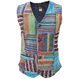 Чоловіча жилетка Gheri Patchwork смугаста бохо з ґудзиками, випрана камінням, розмір L
