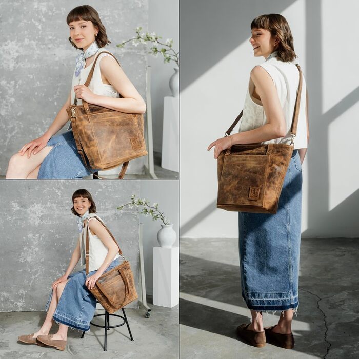 Сумка через плече Berliner Bags Verona Vintage з натуральної шкіри (Волоський горіх) - велика жіноча сумка-шопер з YKK-застібкою