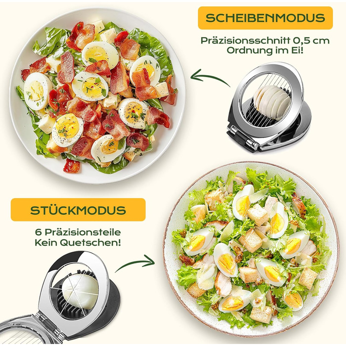 Ніж для яєць BIBURY з нержавіючої сталі 2-в-1, професійний слайсер для яєць, грибів, м'яких фруктів (безпечний для миття у посудомийній машині)