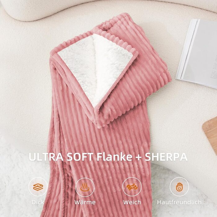 Електрична ковдра з підігрівом 130x180 см з таймером та захистом від перегріву, 9 рівнів нагріву, функція пам'яті, для ліжка, офісу (Рожеста смугаста)