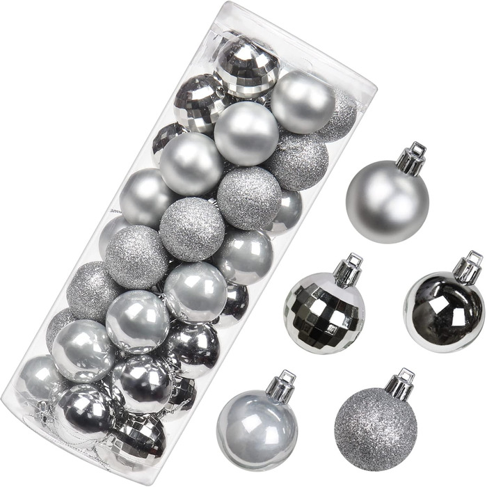 4 см Новорічні кулі для прикраси ялинки, 40 шт. Срібні, ударостійкі, для ялинки