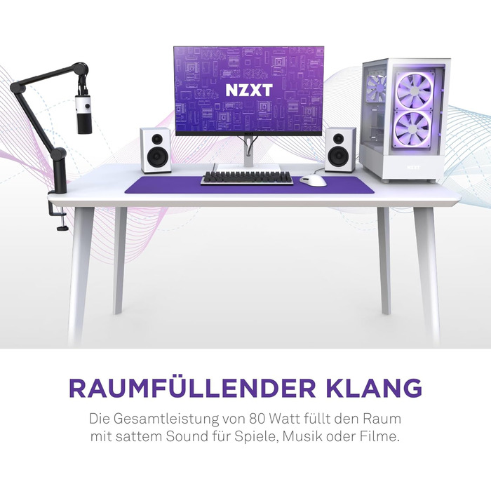 Комп'ютерні колонки NZXT Relay – 80 Вт, повний діапазон звуку, білий колір