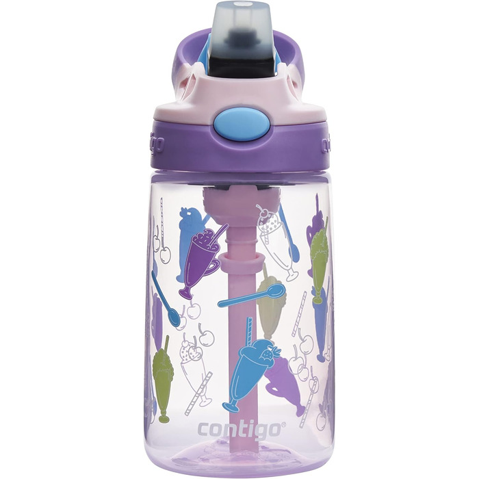 Contigo Kinder Trinkflasche Easy Clean Autospout with Straw, BPA-free durable water bottle, 100% leak-proof, easy to clean, ideal for daycare, kindergarten, school, and sports, 420 ml (Strawbery Shakes, Plastic)