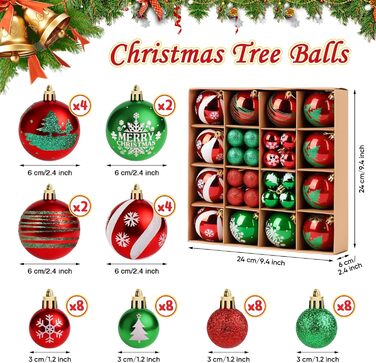 Набір прикрас на ялинку Ilauke, 44 шт. Ялинкові кулі пластикові червоно-білі, 3 та 6 см. Декорації для ялинки, різдвяний декор, вечірка, дім, весілля, Різдво, червоний, білий