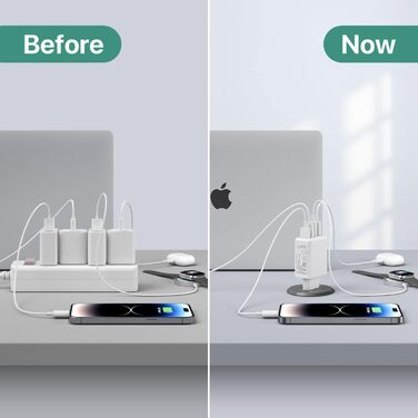 Блок зарядки USB C 40W 4-портовий, Швидка зарядка PD+QC, Багатопортовий для iPhone/Samsung/Tablet, Білий (2 шт. в упаковці)