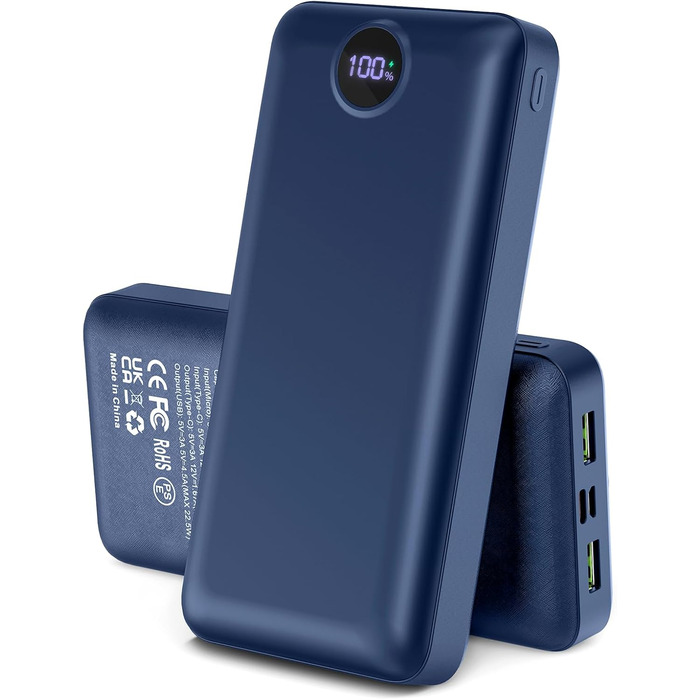 Power Bank 50000mAh з LED дисплеєм: Швидка зарядка 22.5W, USB-C, 3 виходи та 2 входи (Синій)