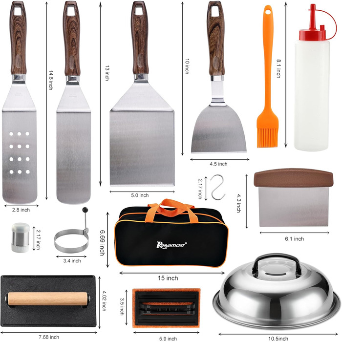 Набір аксесуарів для гриля ROMANTICIST 29 шт. – плоска поверхня, набір лопаток Teppanyaki зі скребком, кришка для гриля, гриль-плита для кемпінгу та відпочинку на природі, подарунок на Різдво