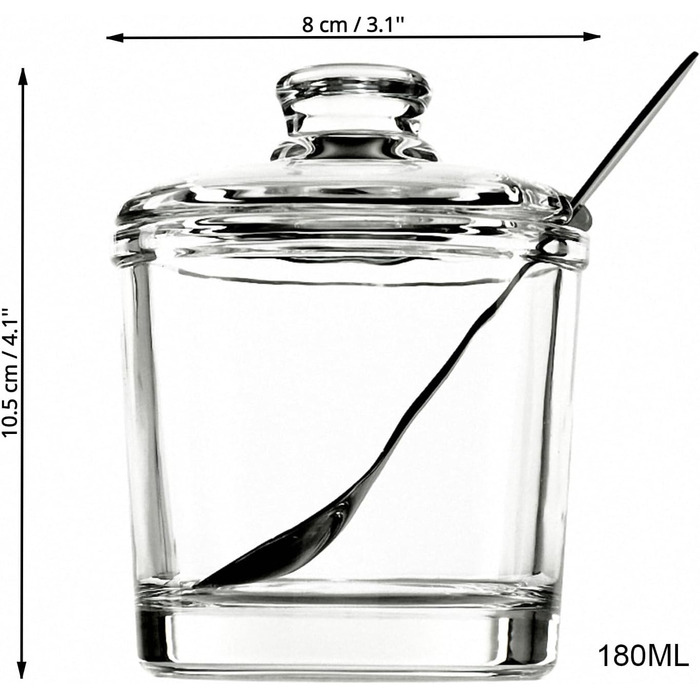 2-piece classic clear glass sugar bowl set with lid, serving spoon, salt shaker, pepper container, spice jar, dispenser, container, sugar bowl, spice racks, holder for home, kitchen