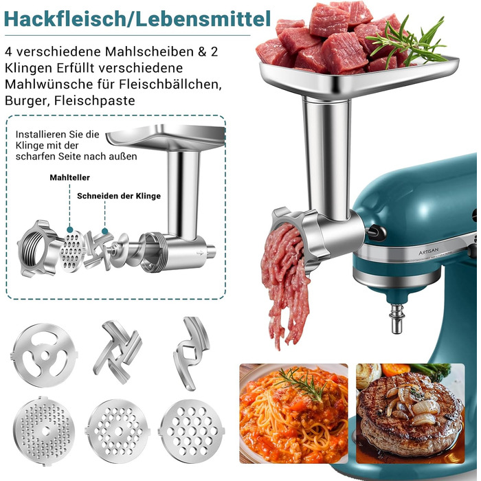 Електрична м'ясоподрібнювач насадка для KitchenAid Mixer, нержавіюча сталь
