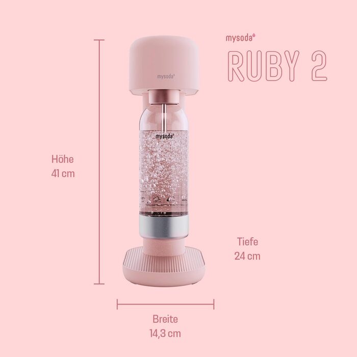 Mysoda Ruby 2 рожевий - содовий апарат для газування води з алюмінієвою пляшкою 1л (без балону CO2)