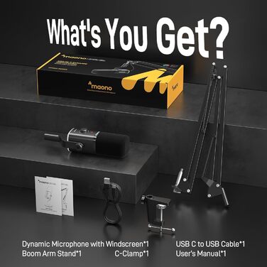 MAONO PD100XS Чорний XLR-USB Мікрофон для Стрімінгу та Запису: Динамічний мікрофон з регулюванням посилення, безшумна кнопка, для подкастів, ігор, YouTube, PS4/5, Mac