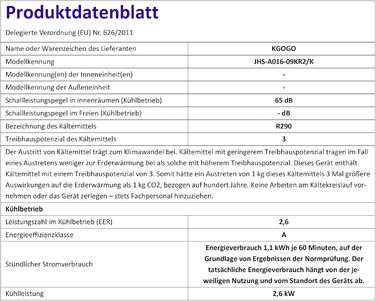 Мобільний кондиціонер Klimaanlage 9000 BTU 3-в-1: охолодження, осушення, циркуляція повітря, LED дисплей, пульт, таймер, тихий, енергоефективний, для приміщень до 88 м³