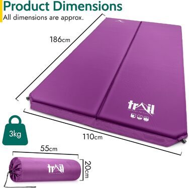 Саморозкладаючий килимок для кемпінгу/матрац для двох осіб, 5 см, фіолетовий
