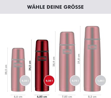 Термос Thermos Light & Compact 500 мл, нержавіюча сталь, для гарячих та холодних напоїв, з чашкою, колір Cranberry Red Polished