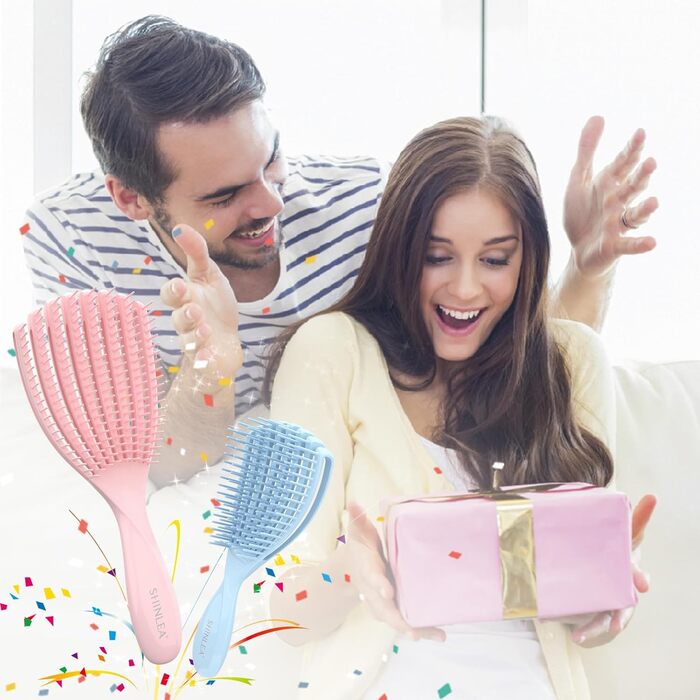 Щітка для кучерявого волосся: розплутування, розгладження, для мокрого та сухого волосся, зменшення пошкоджень, для жінок, чоловіків, дітей (Рожевий/Блакитний)