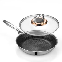 Сковорода з кришкою 26 см, антипригарне покриття Hybrid, холодна ручка, безпечна для миття в посудомийній машині, без PFAS, PFOA та PTFE, можна використовувати в духовці до 260 °C, сумісна з усіма типами плит WQ