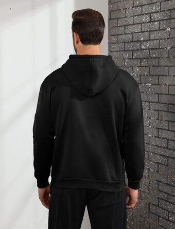 Худі Aulemen чоловіче з блискавкою, з довгим рукавом, спортивна куртка, Slim Fit, з капюшоном, з кількома кишенями, для повсякденного носіння та спорту (Чорний, XXL)