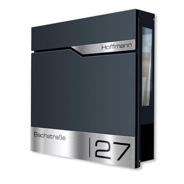 Поштовий ящик Metzler® з газетницею та індивідуальним написом з нержавіючої сталі V2A, антрацит Ral 7016. Гарантія 10 років, сучасний дизайн, стійкий до корозії.