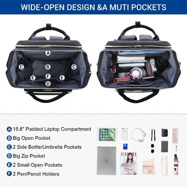 LOVEVOOK Рюкзак для жінок, шкільний рюкзак, рюкзак для ноутбука, водонепроникний, з USB-портом, для університету, школи, роботи, подорожей, темно-сірий, чорний, 17'