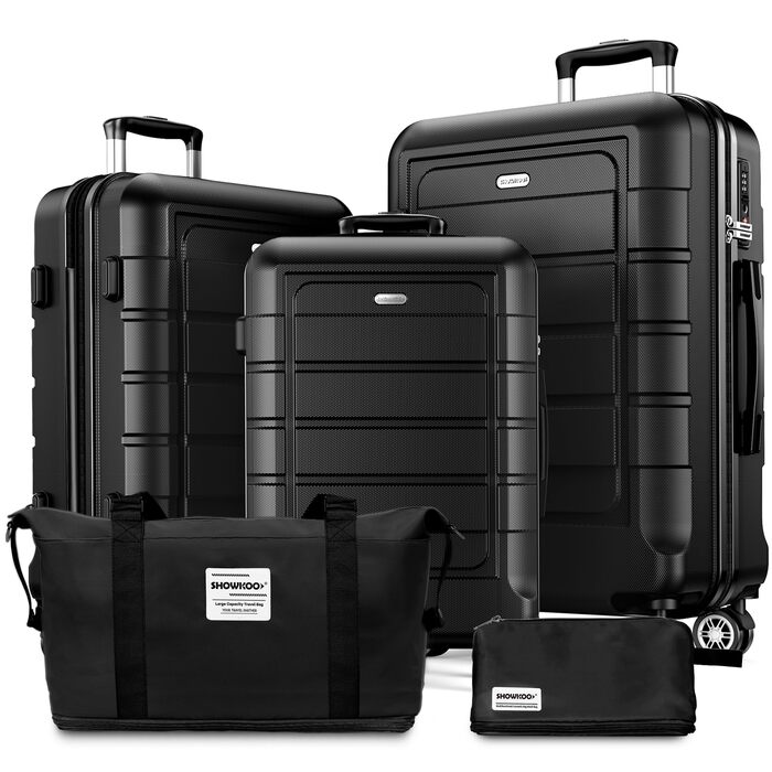 Набір валіз SHOWKOO 3 шт. з жорстким корпусом, розширюваний, легкий, ABS+PC, з TSA замком та 4 колесами (M, L, XL, чорний)