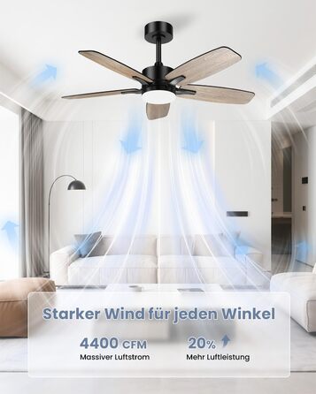 Стелянка вентилятор 106 см з підсвіткою та двосторонніми лопатями, тихий вентилятор з LED-лампою та пультом керування, для спальні та вітальні, DC мотор, штанга темне дерево