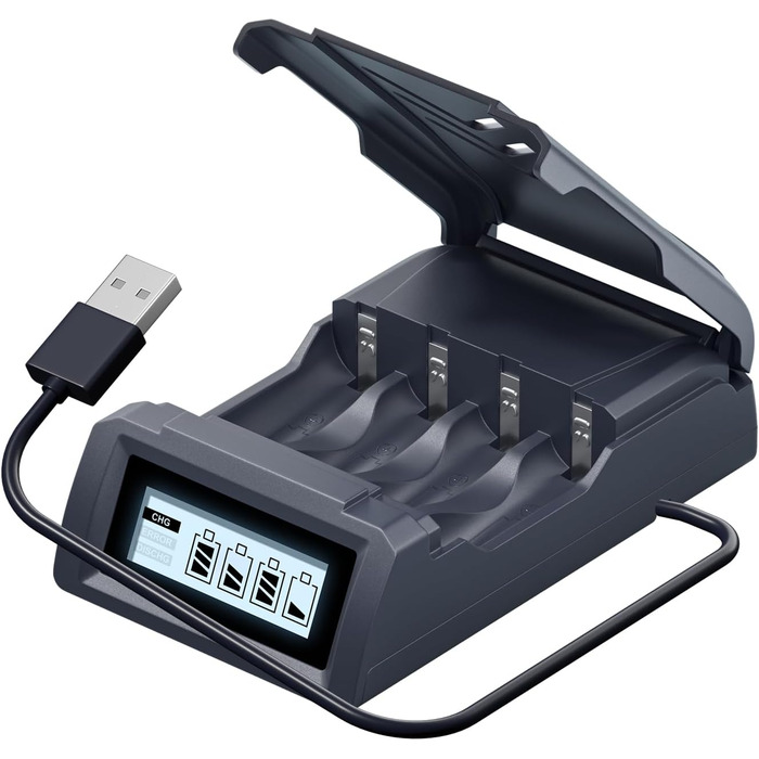 Зарядний пристрій AAA/AA акумуляторів: Li-Ion 1.5V, NI-MH 1.2V, USB-C, швидка зарядка