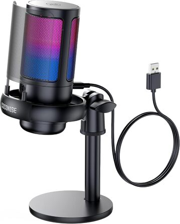 Ігровий мікрофон COCONISE RGB для ПК, стримінгу, подкастів, PS4/PS5, Mac. USB мікрофон з регулюванням гучності та навушником 3.5 мм, з підставкою