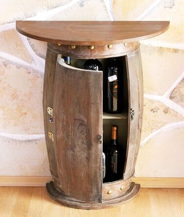 DanDiBo Half-Round Console Table with Wine Rack, Wine Barrel, 0373-R Brown, Wooden Barrel Cabinet, 73 cm Side Table, Console Table, Wall Console, Bar
