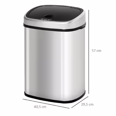 HOMCOM 48L Trash Can with Infrared Sensor, Hygienic, Stainless Steel in Silver, L40.5 x W29.5 x H68 cm for Effortless Disposal