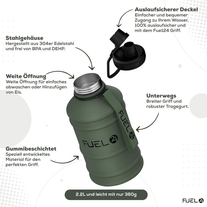 Extra Stark Stainless Steel Metal Water Bottle 1.3L & 2.2L - Leak-Proof & BPA-Free Stainless Steel Water Bottle - Robust Water Bottle Gym, Sports Stainless Steel Water Jug Bottle For Adults