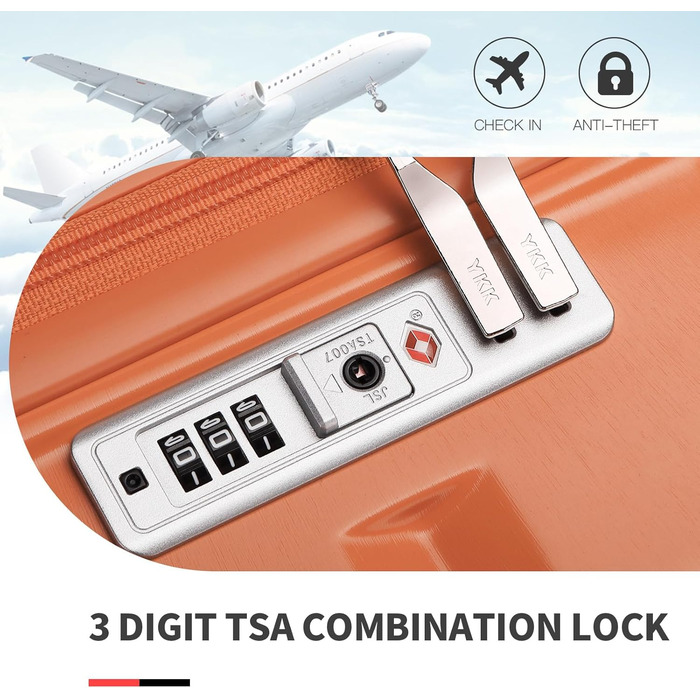 Валіза KONO середнього розміру на 4 колесах, 62x43x26 см, з TSA замком, ABS, помаранчевий