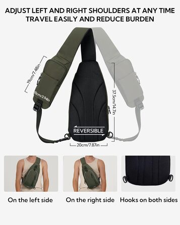 Чоловіча/Жіноча сумка через плече Waterfly: Messenger Bag, Sling Bag, Crossbody Bag для спорту, подорожей, велоїзди та піших прогулянок (Хакі)