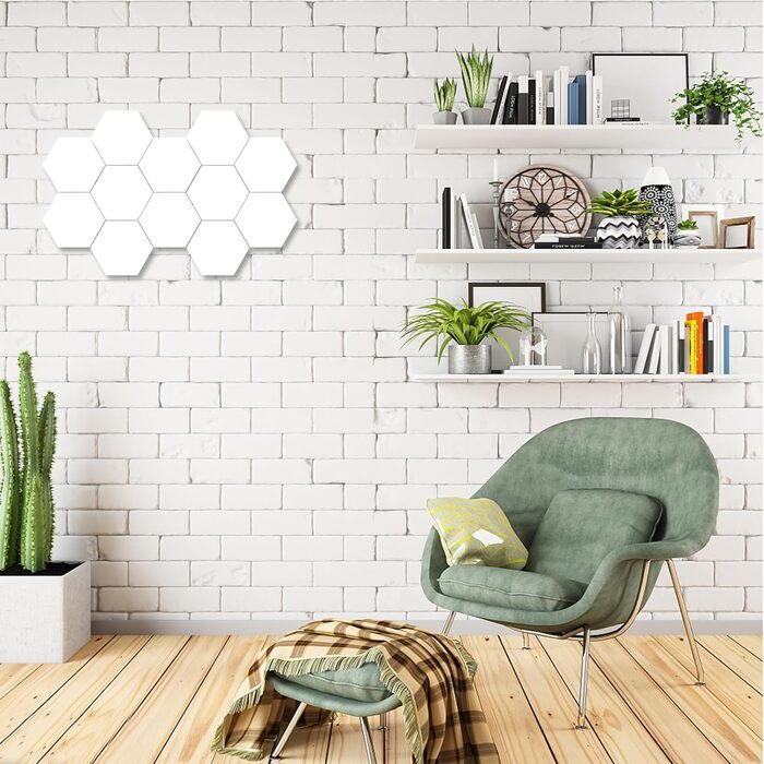 Акустичні гексагональні панелі MENAYODA, самоклеючі звукопоглинаючі шестикутні плити для стін, стелі та дверей (білі, 12 шт)