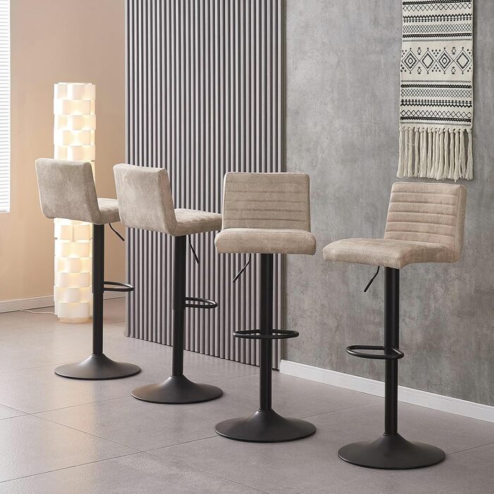 JYMTOM Adjustable Bar Stools Set - Velvet Upholstered Swivel Counter Stools for Bar, Kitchen, Bistro, Cafe & Dining Room (Set of 4, Beige)