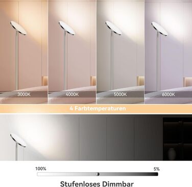 Світлодіодна підлогова лампа Anten Klara з лампою для читання | Матова | 30W, з регулюванням яскравості та пультом дистанційного керування | 3 кольори світла | Регулювання яскравості | Підлогова лампа для вітальні, офісу