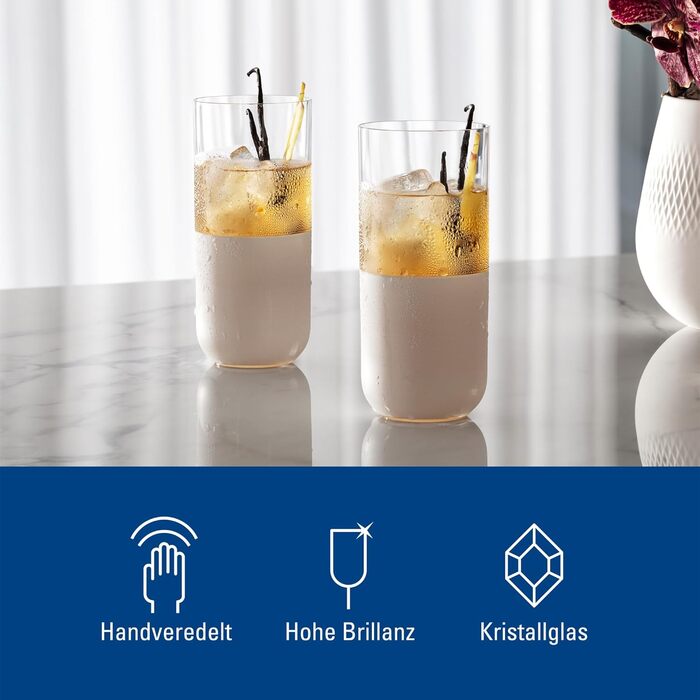 Villeroy & Boch Rock Blanc Long Drink Glasses Set - 4 Piece Cocktail & Mocktail Glasses, 300ml Crystal Glass - Matte White Slate Look