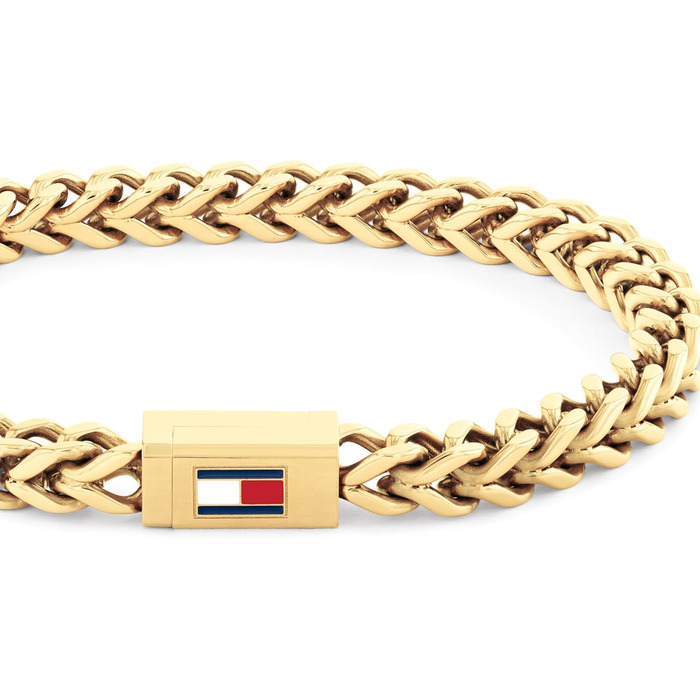 Браслет чоловічий Tommy Hilfiger з нержавіючої сталі з іконкою прапора – срібний, золотий або чорний (Small, Золотий)